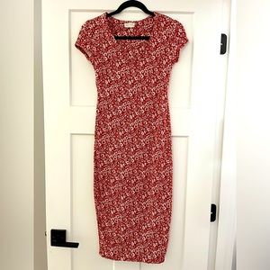 Red floral midi dress, medium